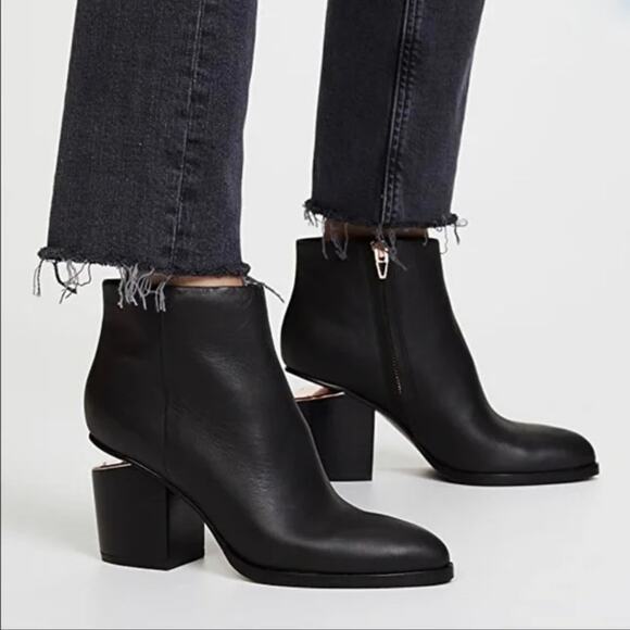 Alexander Wang Gabi Rose Gold Black Leather Ankle Boots - EURO Size 37.5 - Picture 1 of 10